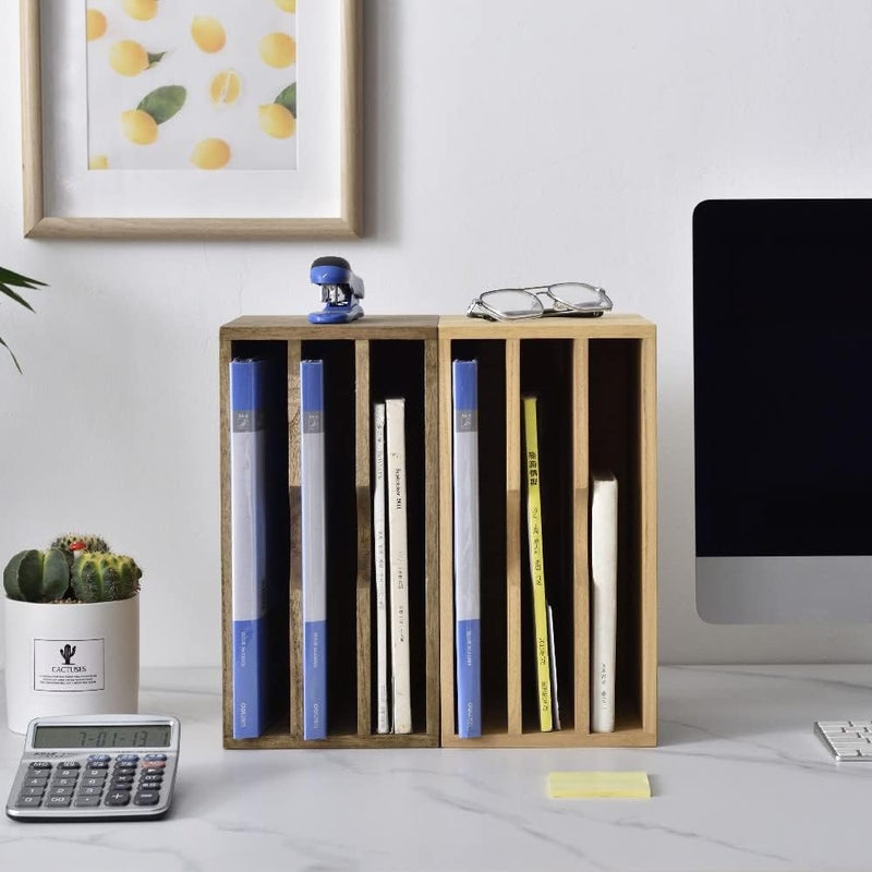KIRIGEN Wooden Desktop Organizer Paper Storage Letter Tray File Sorter - Desk Rack Magazine File Dividers Holders for Home Office Accessories Wood Desk Cabinet with 3 Layer Trays Natural(3KWJG-NA) - Image 2